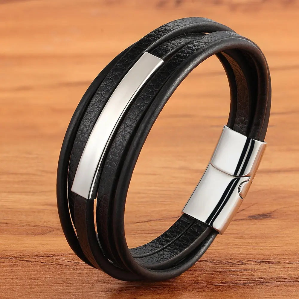 Stainless Steel & Leather Men's Bracelet Classic Style