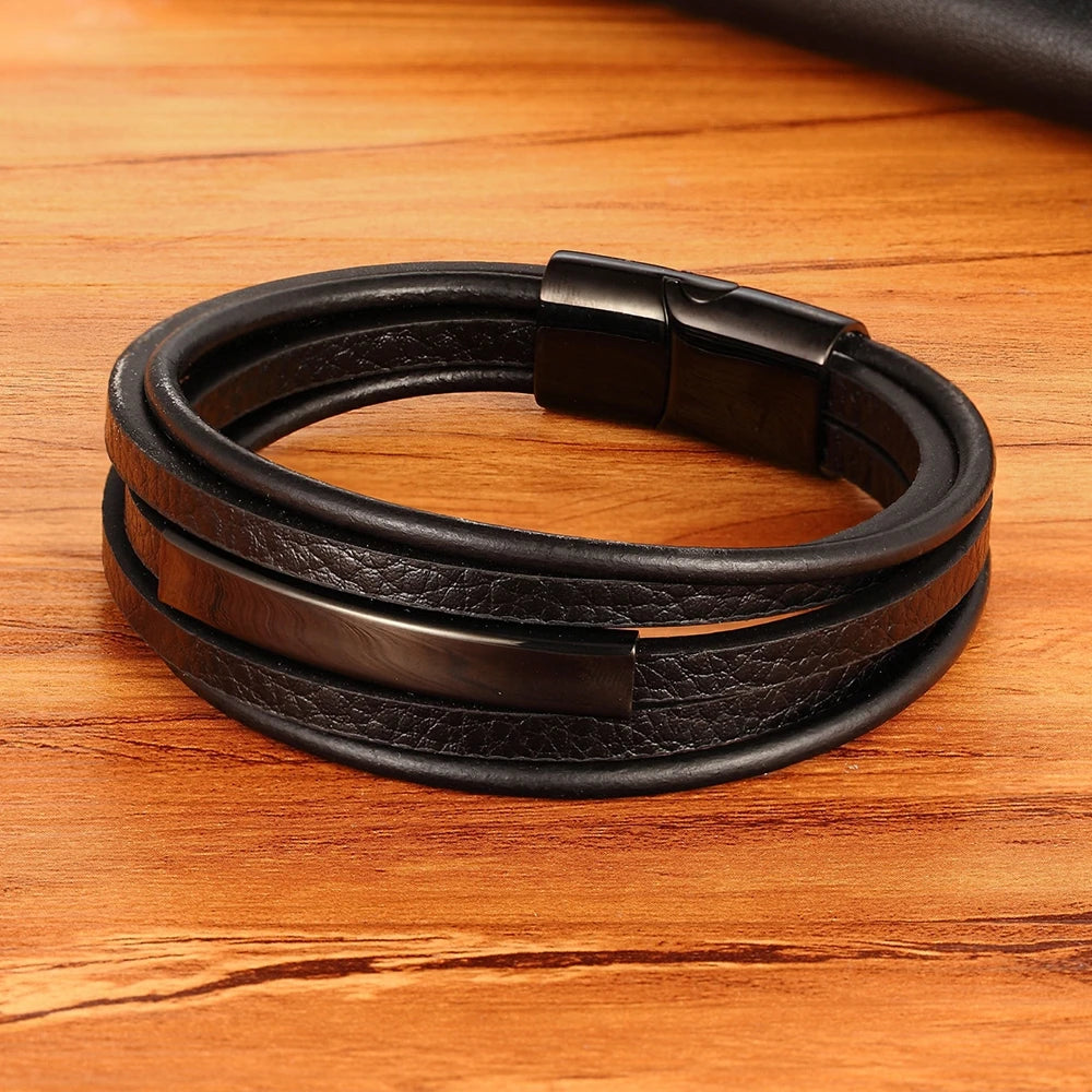 Stainless Steel & Leather Men's Bracelet Classic Style