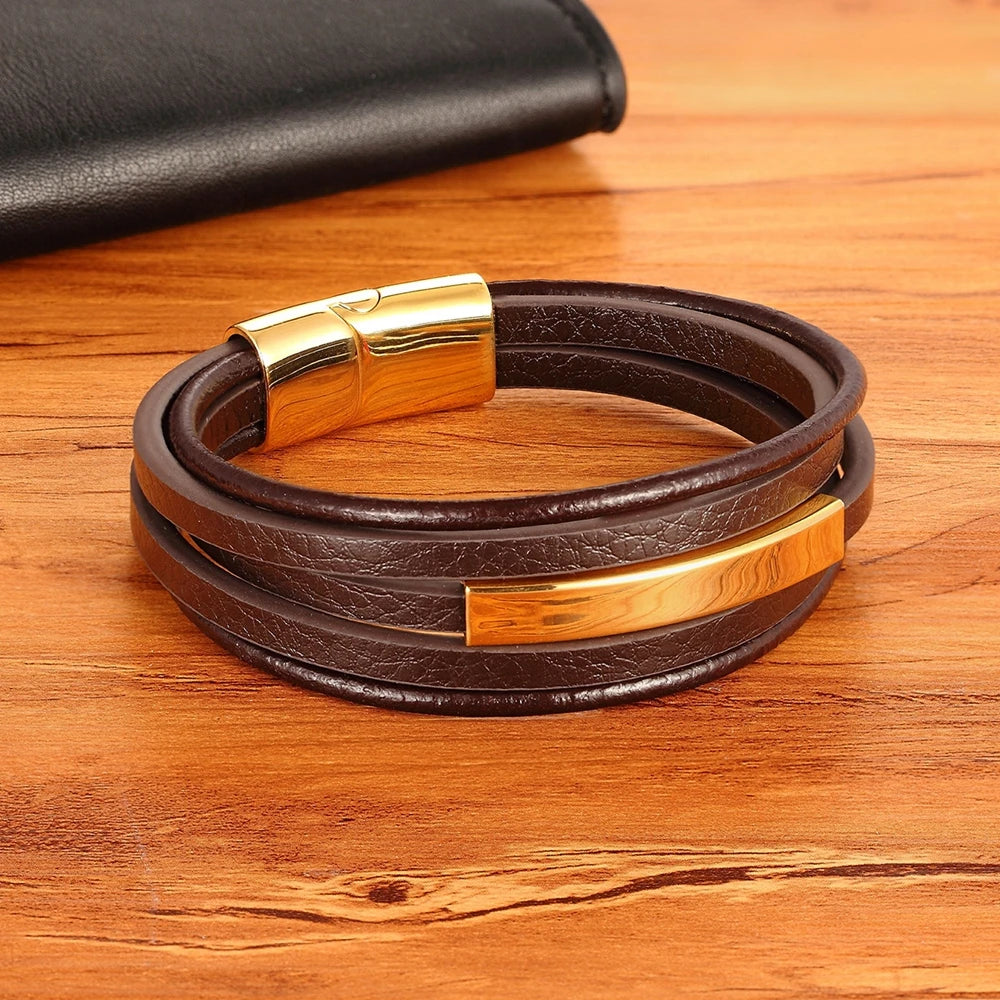 Stainless Steel & Leather Men's Bracelet Classic Style