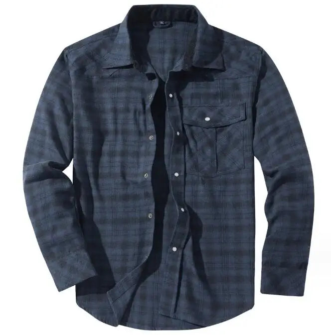 Men's Oversized Plaid Flannel Shirt Retro Pearl Button Western Style