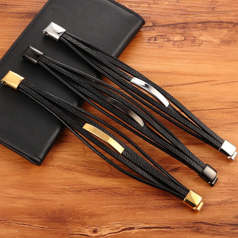 Stainless Steel & Leather Men's Bracelet Classic Style