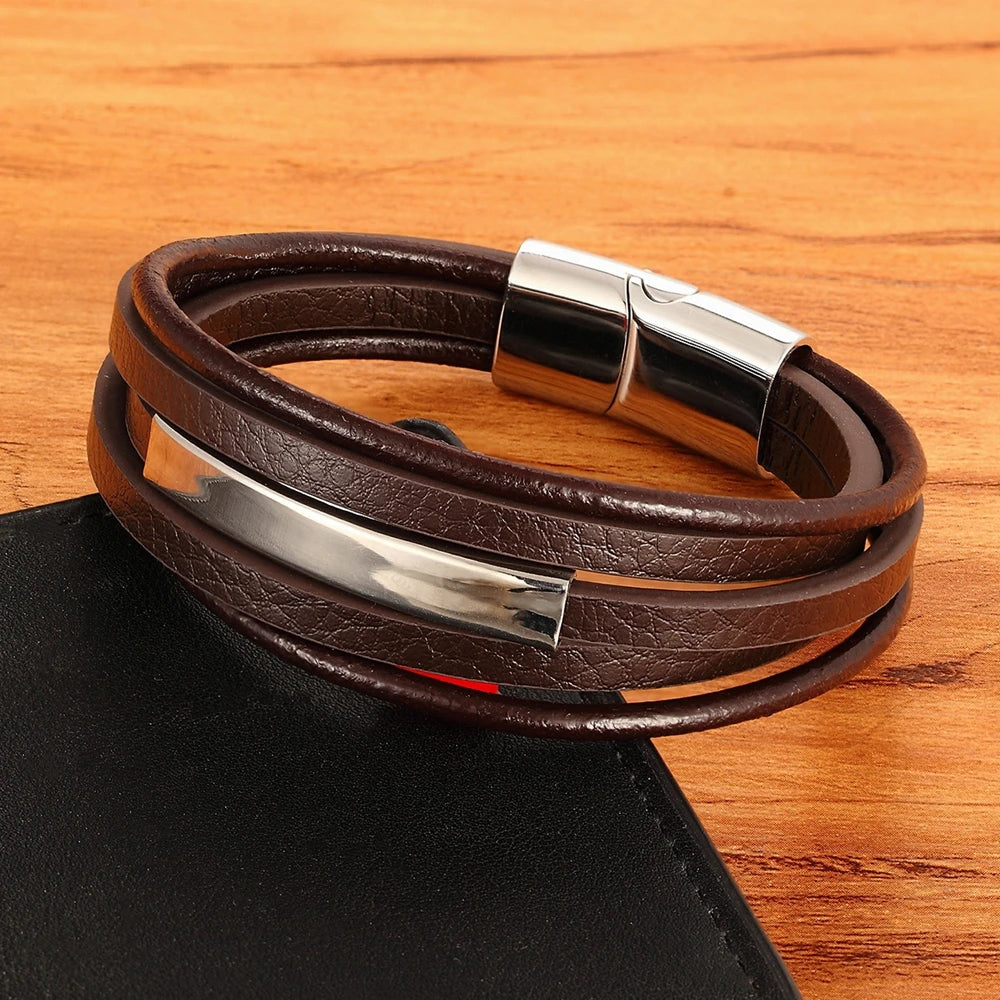 Stainless Steel & Leather Men's Bracelet Classic Style