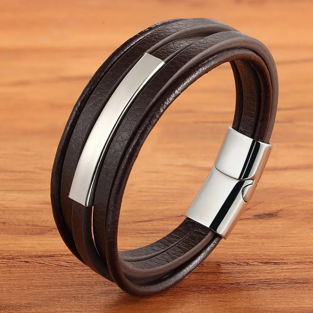 Stainless Steel & Leather Men's Bracelet Classic Style