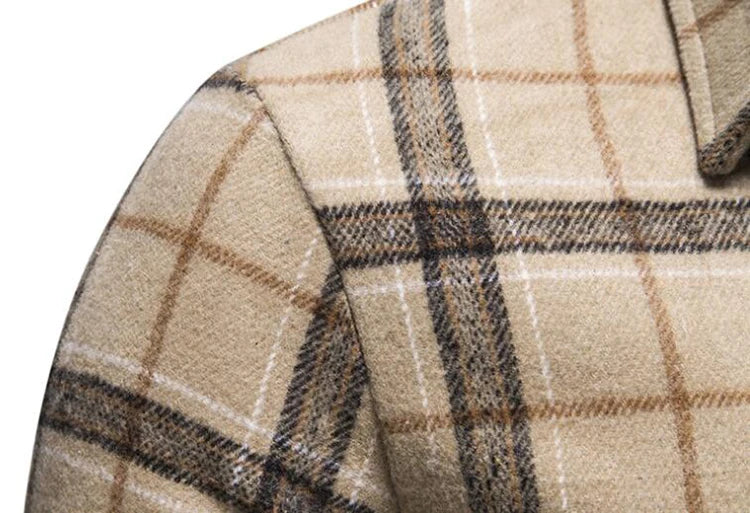 Vintage Mens Plaid Shirts Winter Thick Warm Woolen Flannel Pocket Business Social Cardigan Shirt Homme for Men Clothing