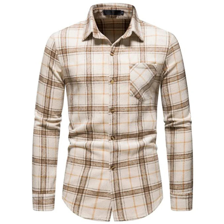 Vintage Mens Plaid Shirts Winter Thick Warm Woolen Flannel Pocket Business Social Cardigan Shirt Homme for Men Clothing