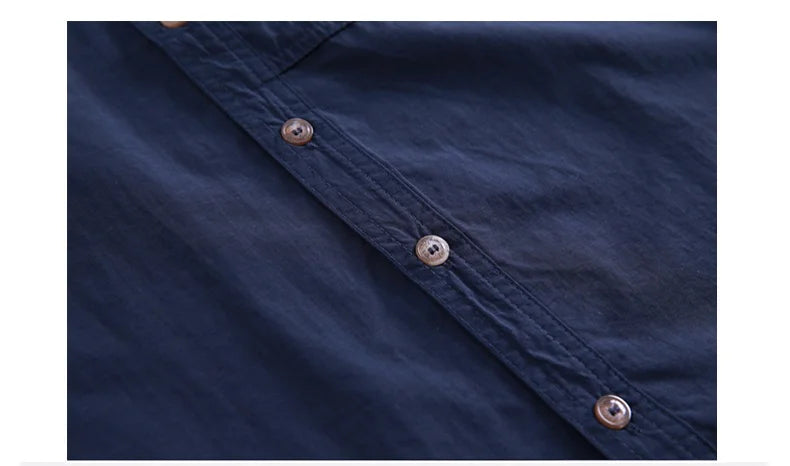 Men Turn-Down Collar Button Casual Men Zipper Pocket Casual Shirt