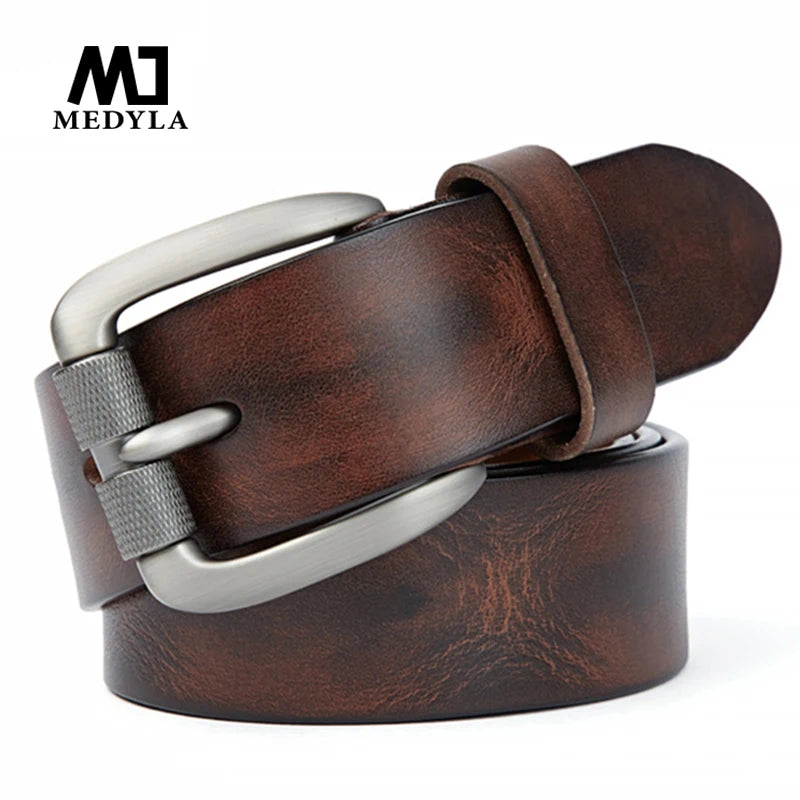 Men's Belt Top Natural Genuine Leather Sturdy Buckle