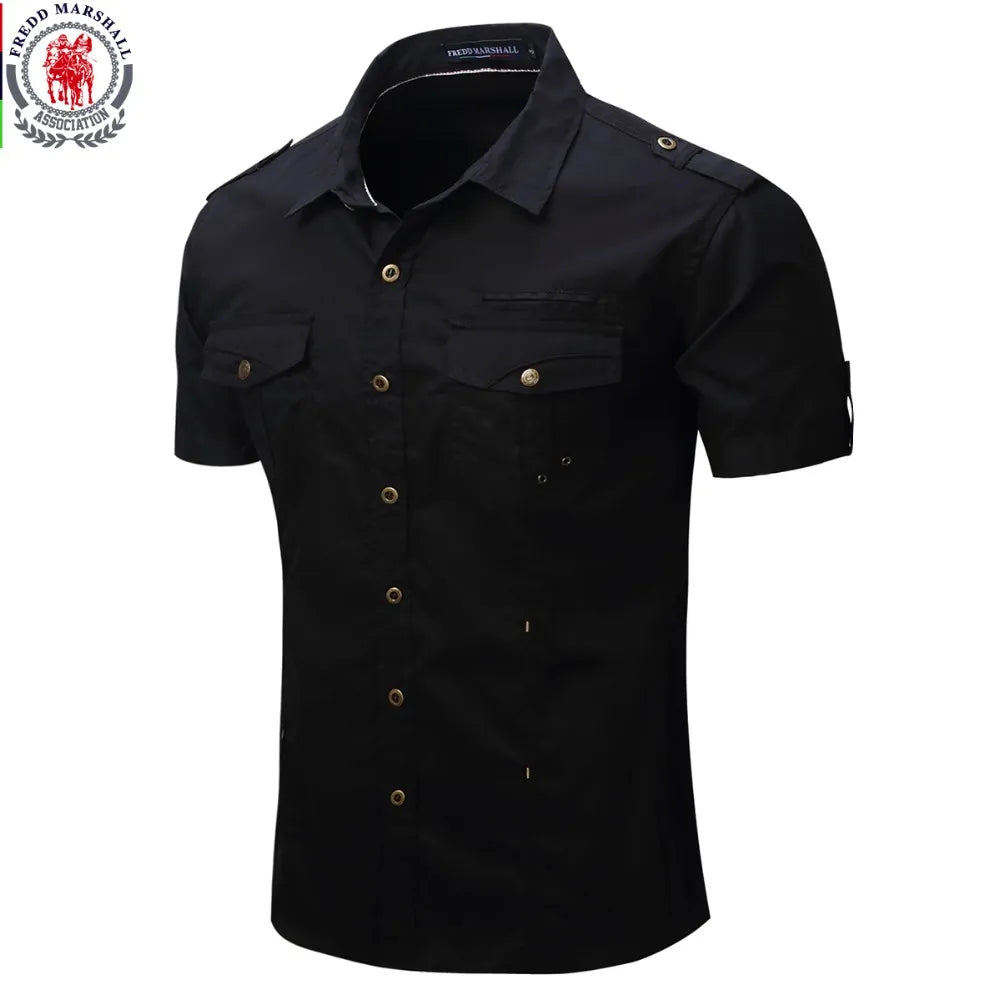 Cargo Shirt Casual Solid Short Sleeve Shirts Multi Pocket Work Shirt