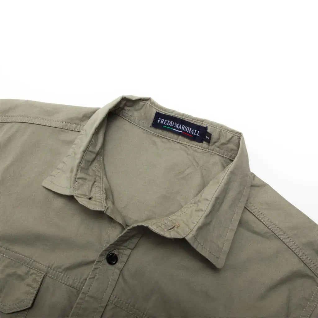 Men Short Sleeve Cargo Shirts 100% Cotton Casual Solid Colors with Pockets