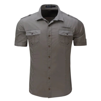 Cargo Shirt Casual Solid Short Sleeve Shirts Multi Pocket Work Shirt
