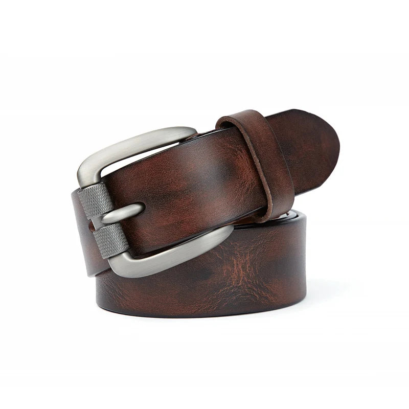 Men's Belt Top Natural Genuine Leather Sturdy Buckle