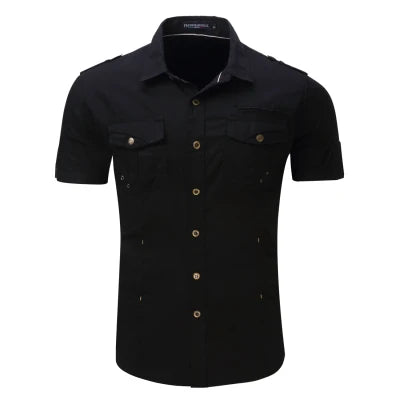 Cargo Shirt Casual Solid Short Sleeve Shirts Multi Pocket Work Shirt