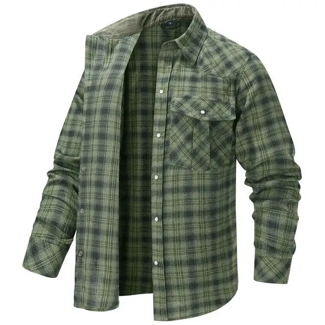 Men's Oversized Plaid Flannel Shirt Retro Pearl Button Western Style