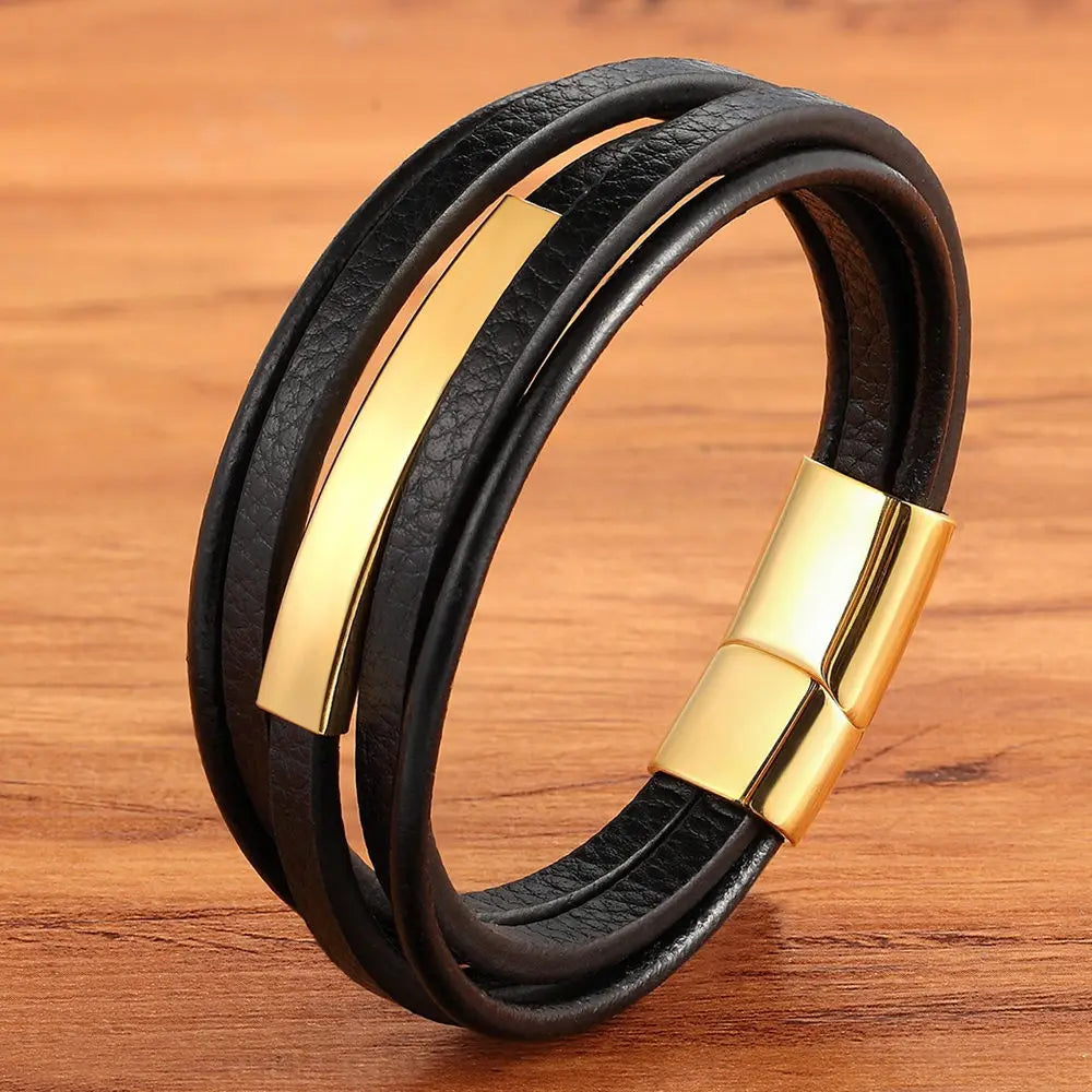 Stainless Steel & Leather Men's Bracelet Classic Style