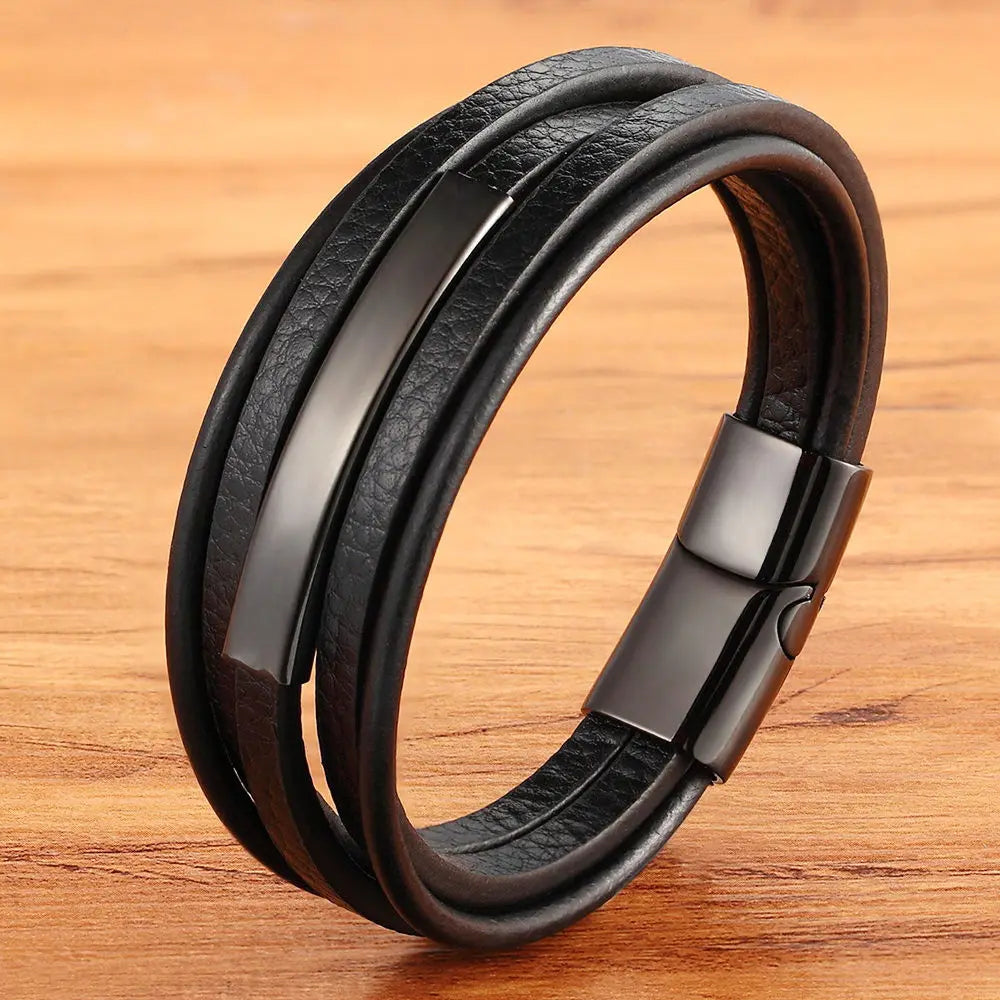 Stainless Steel & Leather Men's Bracelet Classic Style
