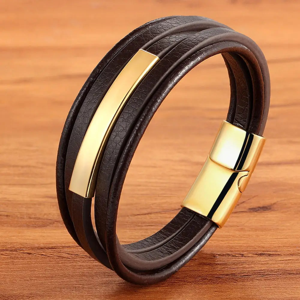 Stainless Steel & Leather Men's Bracelet Classic Style