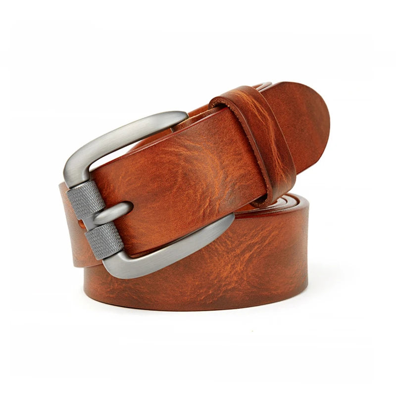 Men's Belt Top Natural Genuine Leather Sturdy Buckle