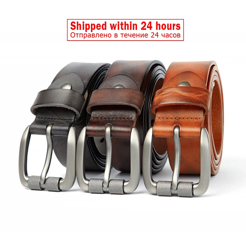 Men's Belt Top Natural Genuine Leather Sturdy Buckle