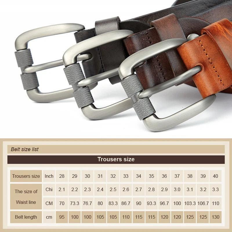 Men's Belt Top Natural Genuine Leather Sturdy Buckle