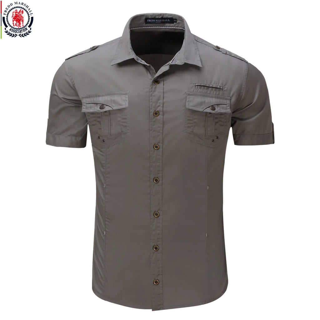 Cargo Shirt Casual Solid Short Sleeve Shirts Multi Pocket Work Shirt