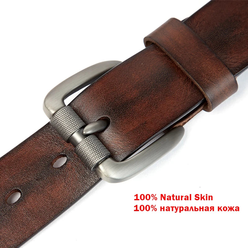 Men's Belt Top Natural Genuine Leather Sturdy Buckle